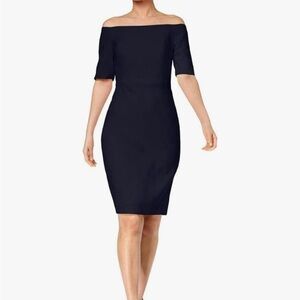 Calvin Klein Navy Blue Off the Shoulder Sheath Dress Size 12